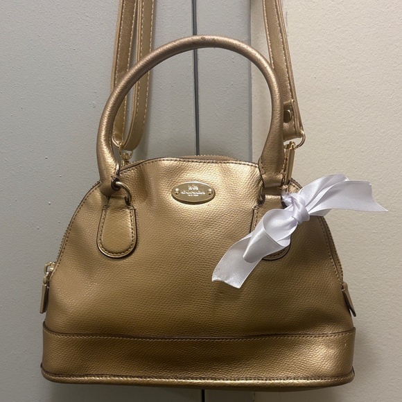 Coach Handbags - Coach Gold Satchel with White Bow
